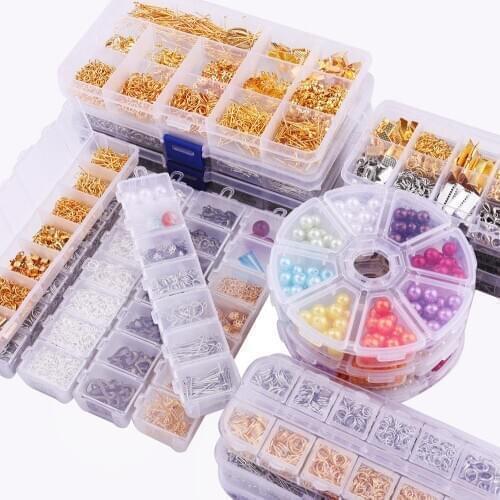 1Box 3 Colors Single ring/Lobster clasp/Tail chain/Clip buckle/Drop Kit/Messenger Box for DIY Necklace Jewelry Making Materials