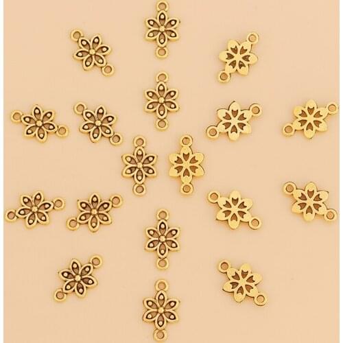 100pcs/Lot Antique Gold Flower Connector Charms for Bracelet Jewelry Making Accessories 17x10mm