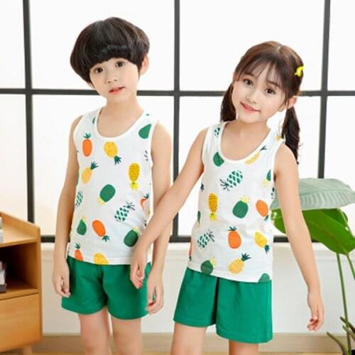 New Summer Baby Boys Girls Cartoon Vest Tops Shorts Pants Set Clothes Kids Cute Cotton 2PCS Children Pajamas Girls Clothing Sets