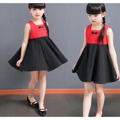 2017 Girls Kids Clothing Dresses Baby Red Black Cotton Sleeveless Brief Casual Loose Clothing Outfits Dress Summer Girls 2 - 7Y