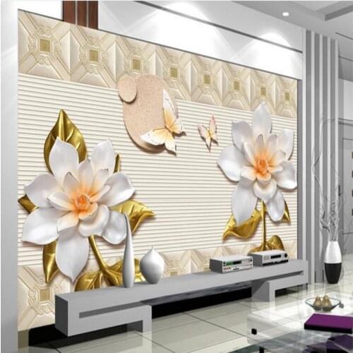 3D Wallpaper Embossed Flowers Butterfly Love mural Theme Space Living Room Bedroom TV Background Wall mural Painting Beibehang