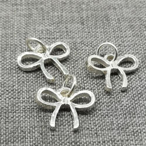 6 Pieces 925 Sterling Silver Shiny Bow Knot Charms for Bracelet Necklace
