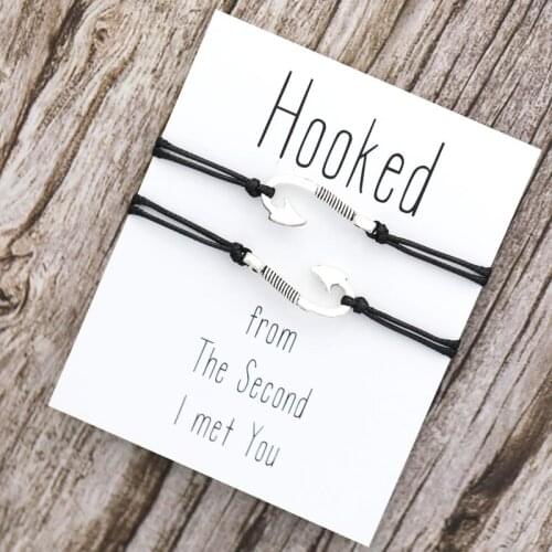 Hooked on You Bracelet Fish Hook Charm Long Distance Relationship Bracelet Fish Hook Jewelry for Women Men Anniversary Gift