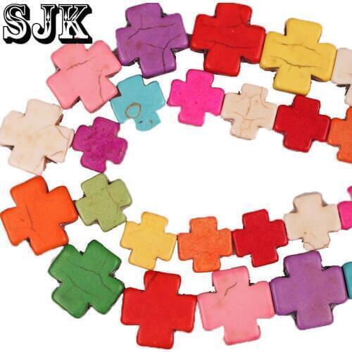 Mix Color Cross Shaped Turquoises Stone Loose Spacer Beads For Bracelet Necklace Making Jewelry Accessories 15*15mm 20*20mm