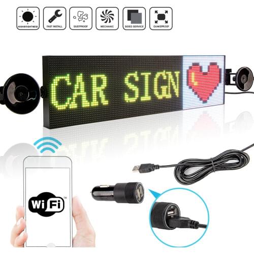 P4MM 52CM Full Color Car Led Sign Display Programmable Scrolling Message Board Multi-Language for Car Suction cup/Chain