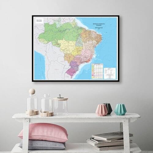 Decor Poster Office Supplies Canvas Brazil Map 84*59cm Portuguese Political World Map Painting for Culture and Travel Supplies