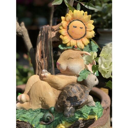 European Style Resin Rabbit Tortoise Rain Gauge American Country Retro Garden Decoration Animals Flower Pot Ornaments