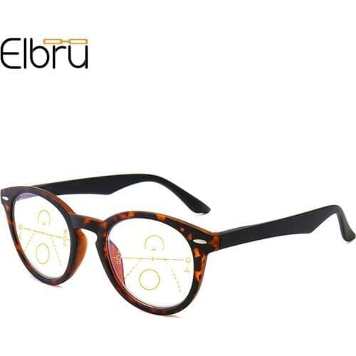 Elbru Progressive Multifocal Reading Glasses Anti-blue Light Leopard Prebyopia Spectacles Intelligent Zoom Hyperopia Eyeglasses