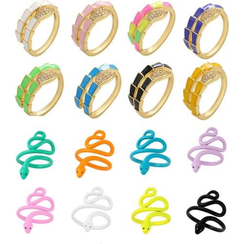 Enamel Women Ring Snake Candy Bright Colors Neon Green Yellow Layered Lady Finger Adjustable Open Cuff Fashion Black White Red