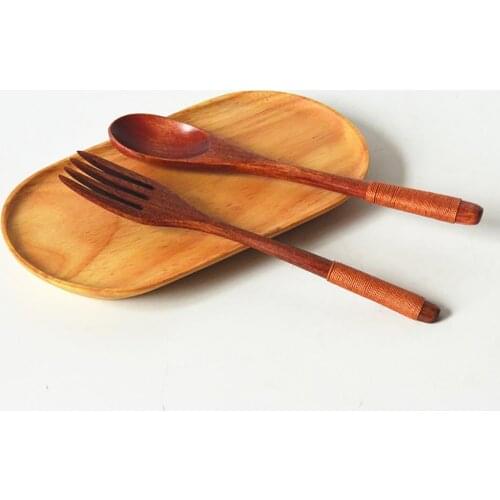 Wooden Long Handle Soup Spoon Honey Stirring Fork Kitchen Cooking Utensil Tool