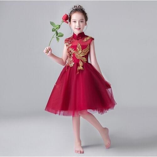 2019 Beautiful Hot Sale Red Wine Elegant Organ Flower Girl Dresses Appliques Princess Party Pageant First Communion Dresses