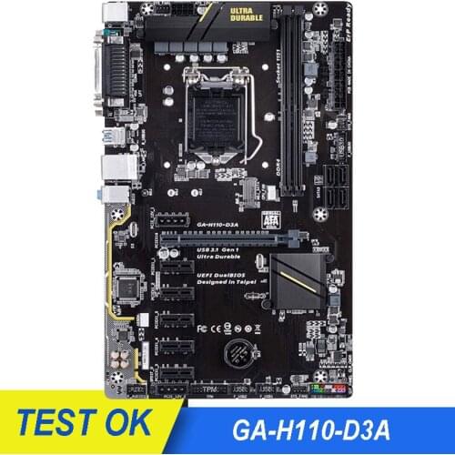For GIGABYTE H110-D3A GA-H110-D3A Motherboard H110M H110 Socket LGA 1151 PCI-E 3.0 USB 3.1 DDR4 Desktop Mainboard