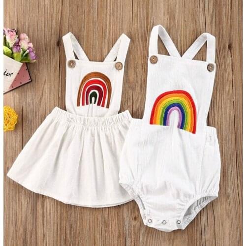 Ewborn Infant Baby Girls Sister Costumes Rainbow Bodysuits Dress Summer Cute Toddler Girls Backless Bodysuits Clothes