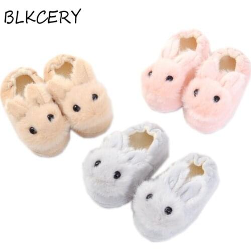 Fashion Brand Toddler Girl Slippers for Baby Loafers Plush Warm Cartoon Bunny Children Home Shoes Little Kid House Footwear Gift