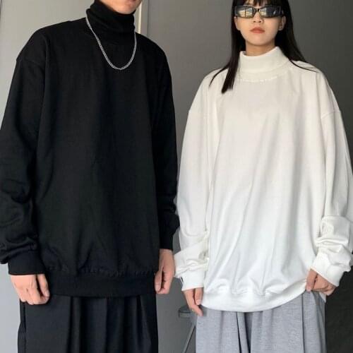 T-shirt Men And Women High Neck Bottoming Shirt Autumn And Winter 2021 Loose Korean Long-sleeved Shirt Plus Velvet Full