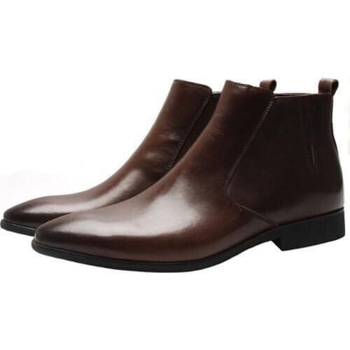 Mens Chelsea Boots Classic Mens Cowboy Leather Brown Ankle Boots British High Cut Zip Shoes Footwear Dress Boots Slip-On shoes