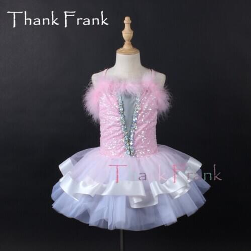 New Kids Pink Ballet Costume Girls Sequin Princess Tutu Dress Women Feather Neckline Ballerina Dresses Adult Dance Costumes C698