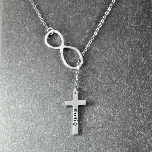Personalized Lariat Necklace with Cross and Infinity,Lariat Necklace,infinity lariat necklace Cross necklace