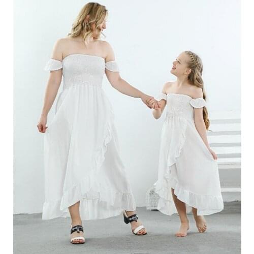Mother Daughter Dress Mommy And Me Clothes Ruffle Family Matching Dresses Off Shoulder Mom And Daughter Matching Clothes Summer