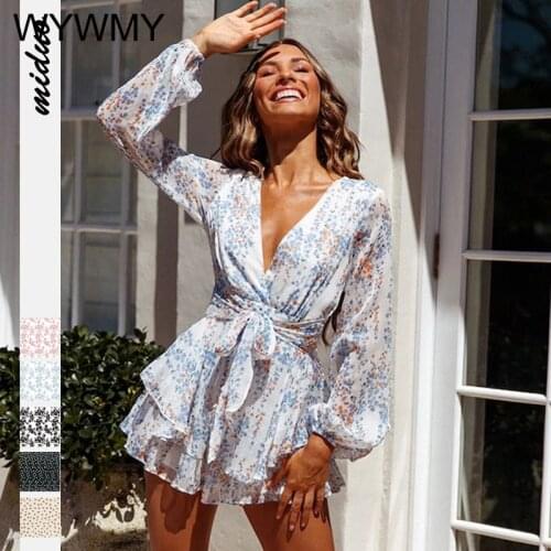 Women Spring V Neck Chiffon Print Dress Self-tie Knot Front Ruffles Leopard Dress Female Sexy Short A Line Party Vestidos 2021
