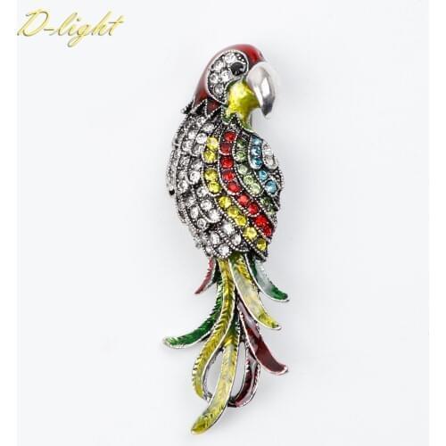 Full Drills Colorful Enamel Parrot Animal Brooches Metal Men Women Lapel Collar Sweater Jewelry Pin Gift Daily Office Accessory