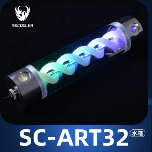 Syscooling ART32 water cooling coolant resrvoir transparent T spiral reservoir with RGB light