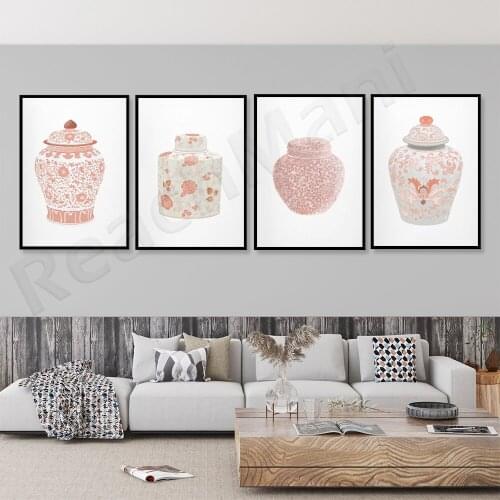 Vase rose and white wine Chinese style-ginger jar print wall art-traditional vase Asia-porcelain chic decorative poster