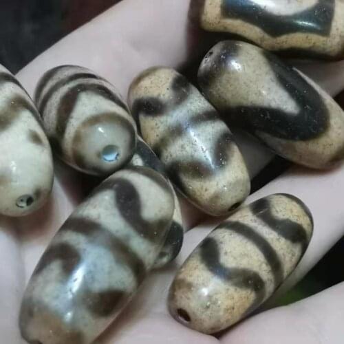 Water ripple mandala Tiger Tooth Dzi ivory yellow ancient agate wholesale diy bracelet 30mm necklace colgante vintage necklace