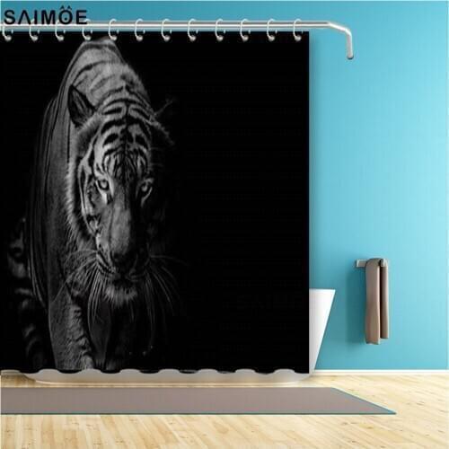 Black And White Tiger Bathroom Curtain 3D Animal Pattern Waterproof Polyester Fabric Bath Shower Curtain Home Decor Bathing Sets