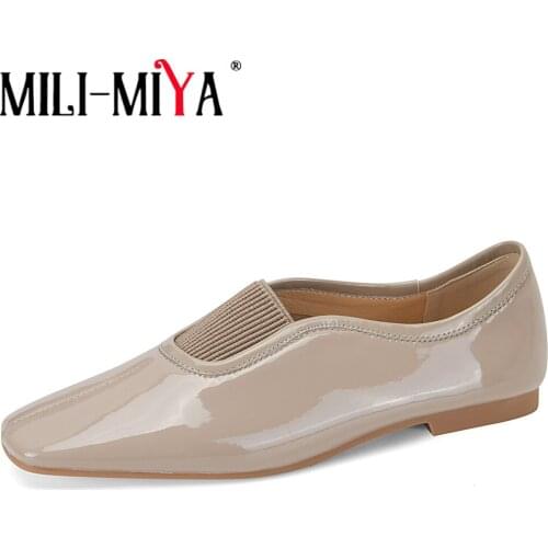 MILI-MIYA New Brand Design Patent Leather Luxury Women Flat INS Fashion Square Toe Blogger Recommend Outdoor Casual Footwear