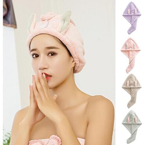 Women Bunny Ear Water Absorbent Quick Dry Wrap Hair Hat Bathing Shower Towel Cap