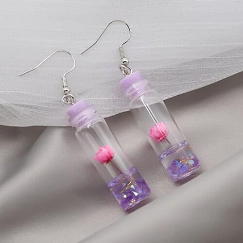 VSnow Statement Transparent Drift Bottle Dangle Earring for Women Resin Pink Lotus Flower Crystal Earring Jewellery Pendientes