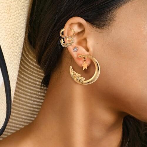 Chinese Fashion Moon Stud Hoop Earring for Women Earrings Trendy Jewelry Accessorie Wholesale 2021 Pendientes Kolczyki