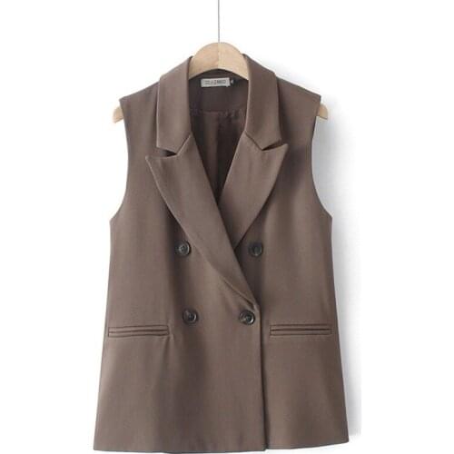 Plus Size XL-4XL Black Brown Womens Sleeveless Vests Ladiess Elegant Spring Autumn New Blazers