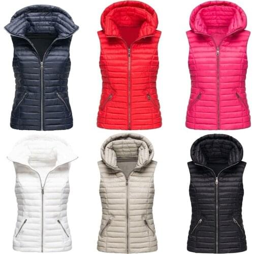 2021 Autumn Winter Fashion New Solid Color Short Zipper Hooded Lightweight Vest Cotton-Padded Jacket Womens Trend 032