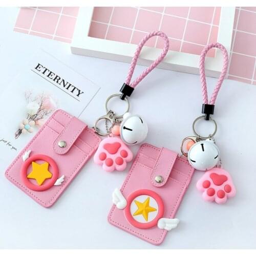 Kawaii Pink Cat Claw Card Holder Women ID Card Holders Lolita Cute Leather Cards Case for Girls Bank Credit Card Cover Protector