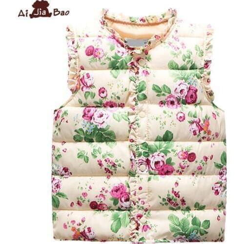 Free shipping Girls Vests Childrens Down Cotton Warm Vest Baby Girls Sweet Floral Waistcoat High Quality Kids Vest Outerwear