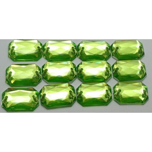 100 Soft Green Flatback Acrylic Square Sewing Rhinestone Button 10X14mm Sew on bead