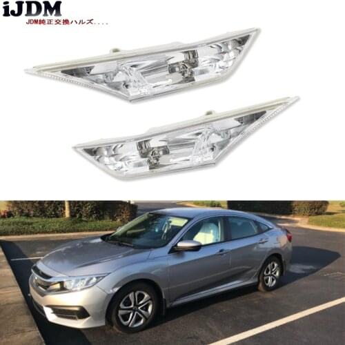 2) Left & Right OEM JDM Clear Side Marker Lamp Lens For 2016-up 10th Gen Honda Civic Sedan/Coupe/Hatchback