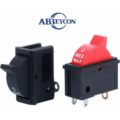2PCS 10A 250V Black Red Wind Speed Control Button Rocker Switch 3 Positions 3Pin SPDT Switch For Hair dryer