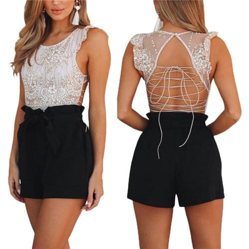 2021 Fashion Trend Women’s Sexy Backless Slim Fit Vest Summer Stylish Glitter Embroidery Bandage Sleeveless Tops Skinny Tanks