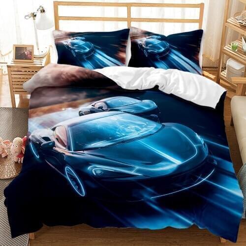 3D Racing Car Printed Bedding Set King Size Extreme Sports Soft Duvet Cover Double Blue Bed Quilts Bedroom Decor Home Textile