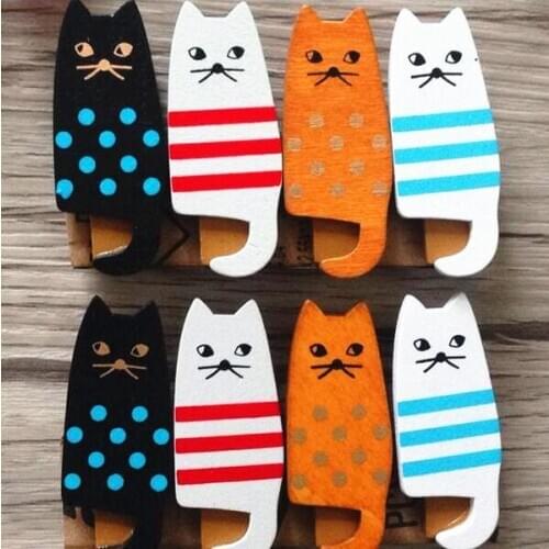 4PCS/lot Kawaii Fat Cat Wood Clips Photo Paper Craft Clips Party Decoration School Accessories Office Supplies For kids Handmade