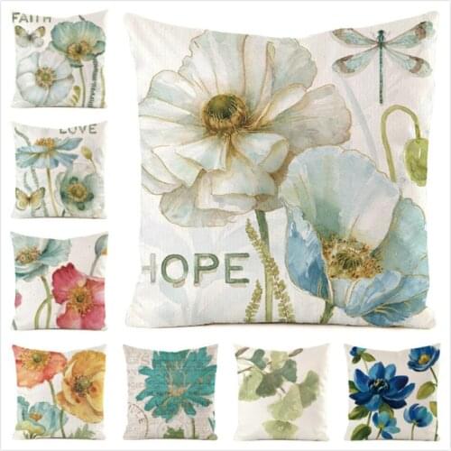 45cm*45cm Canvas Flower Inimitated Silk Fabric Throw Pillow Covers Couch Cushion Cover Home Decorative Pillows flower floor