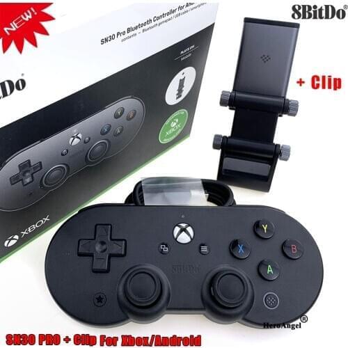 8BitDo Bluetooth Gamepad Controller SN30 Pro for Xbox cloud gaming on Android includes phone clip with Clip for Xbox Controller