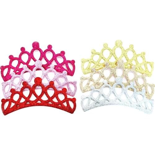 10Pcs Glitter Fabric Patches Shiny Glitter Crown Applique for Craft/Clothes DIY Scrapbooking Accessories