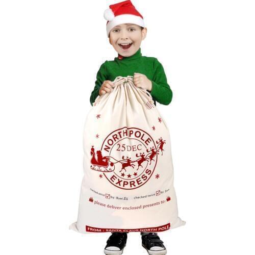 OurWarm Big Santa Christmas Gift Bags Canvas Cotton Christmas Bag for Gifts Xmas Sack Stocking Present Gift Drawstring Bag