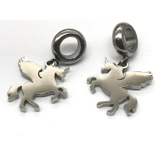 316L Stainless Steel Fly Horse Pendants 5mm Hole Size Unicorn Charms Beads For Original Bracelets DIY Bead Jewelry Accessories