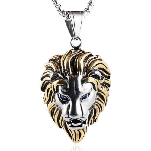 HZMAN Mens Silver Gold Tone Stainless Steel Lion King Pendant Necklace Cable Wheat 22+2" Chain