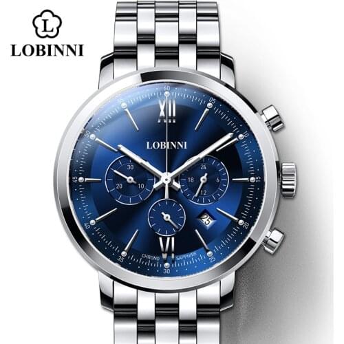 Lobinni Switzerland Luxury Brand Men Quartz Watches Male 50M Waterproof Casual Men Quartz Wristwatch Blue relogios masculino 360